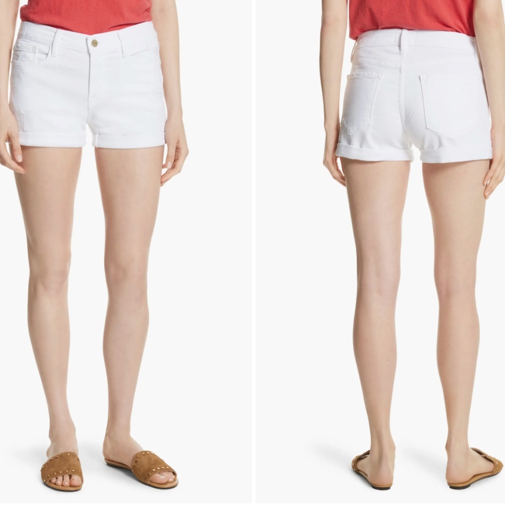 FRAME Le Cutoff White Denim Shorts, Size 28
